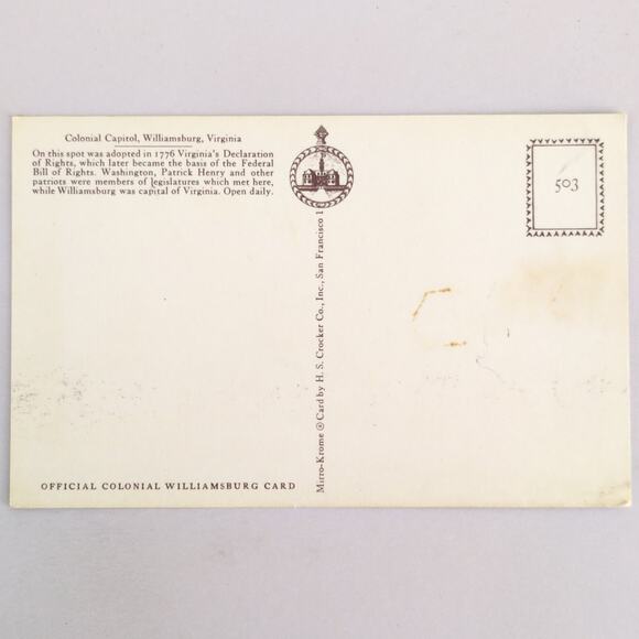 Colonial Capitol Williamsburg Virginia 1960s Postcard Color Photo - Picture 2 of 2